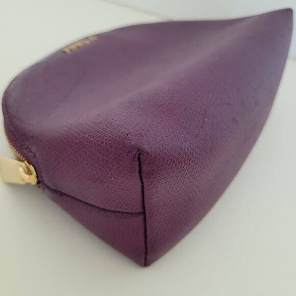 Furla Case Purple Geniue Leather Cosmetic Bags Pouch Small Zip Dome Italian Fair - Picture 6 of 10